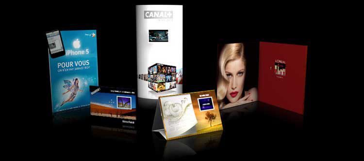 Fabrication et solutions de toute une gamme de produit video in print, de la vidéo multimédia 
	dans vos supports de communication. Vous êtes à la recherche d’un présentoir multimédia ? 
	Nous vous pouvons vous réaliser un grand nombre de possibilités de produits vidéo avec écran LCD, 
	des produits les plus techniques et intégrant un écran vidéo. 
    La gamme de possibilités est faste colonnes, totem, présentoirs, brochures, plaquettes, coffrets.Quels que soient vos besoins en matière de PLV, 
    ou autre, notre équipe de maître cartonnier est à votre écoute pour réaliser 
    exactement le produit qu’il vous faut.